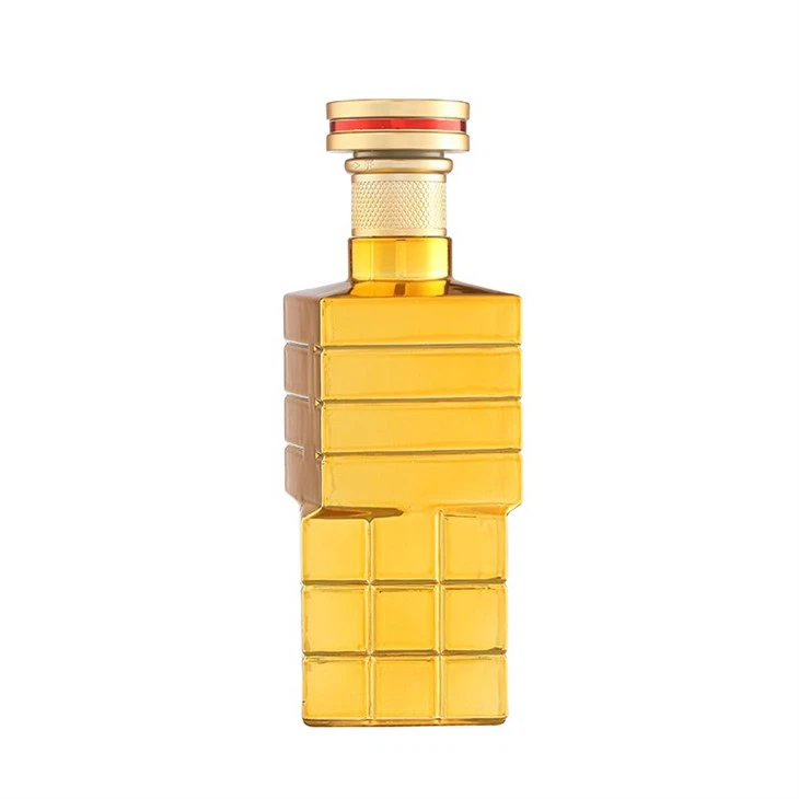 Square Golden Color Whisky Glass Bottle